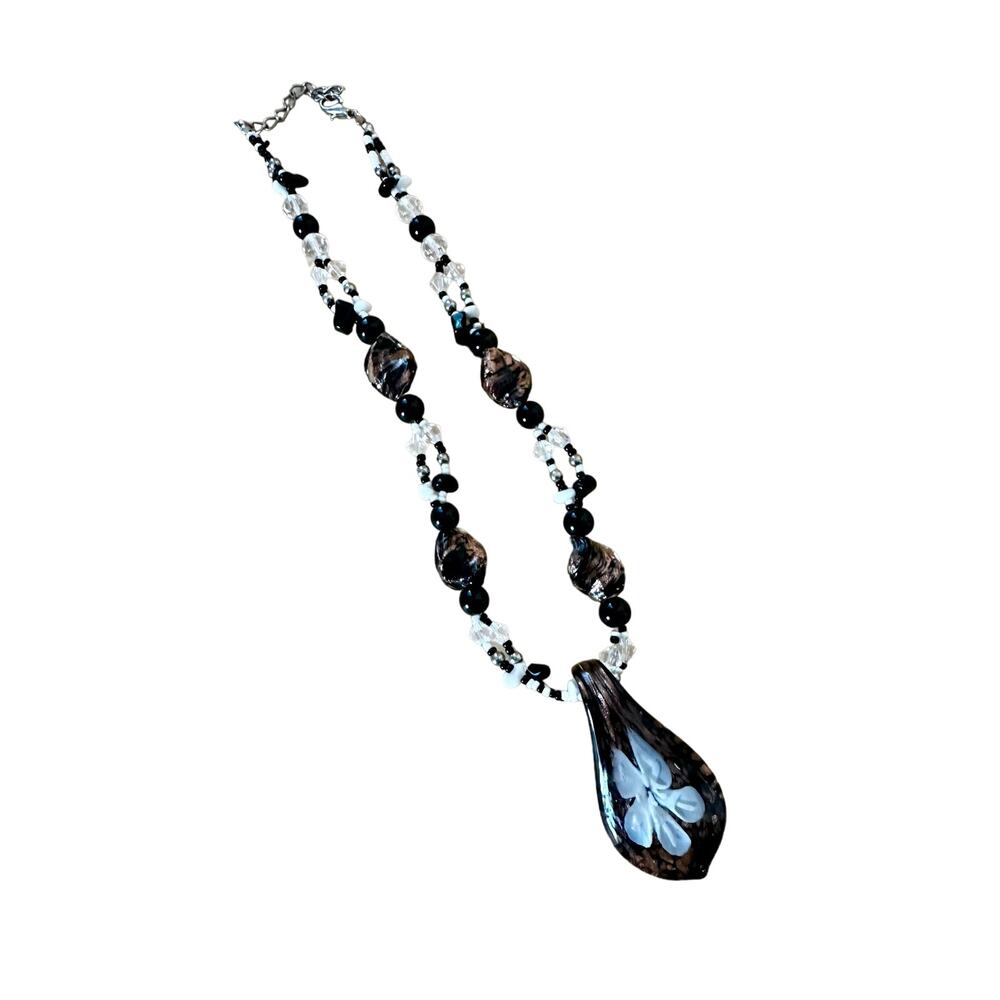 Blown Glass Hippie Boho Flower Beaded Necklace